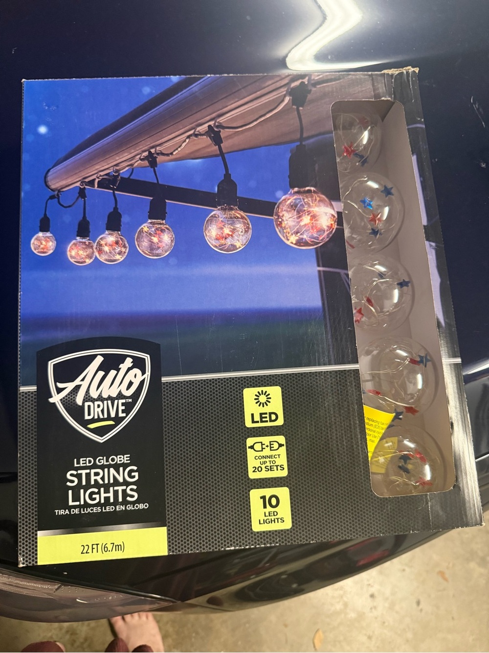 Auto Drive LED Globe String Lights - Clear Bulbs with Multicolor Stars